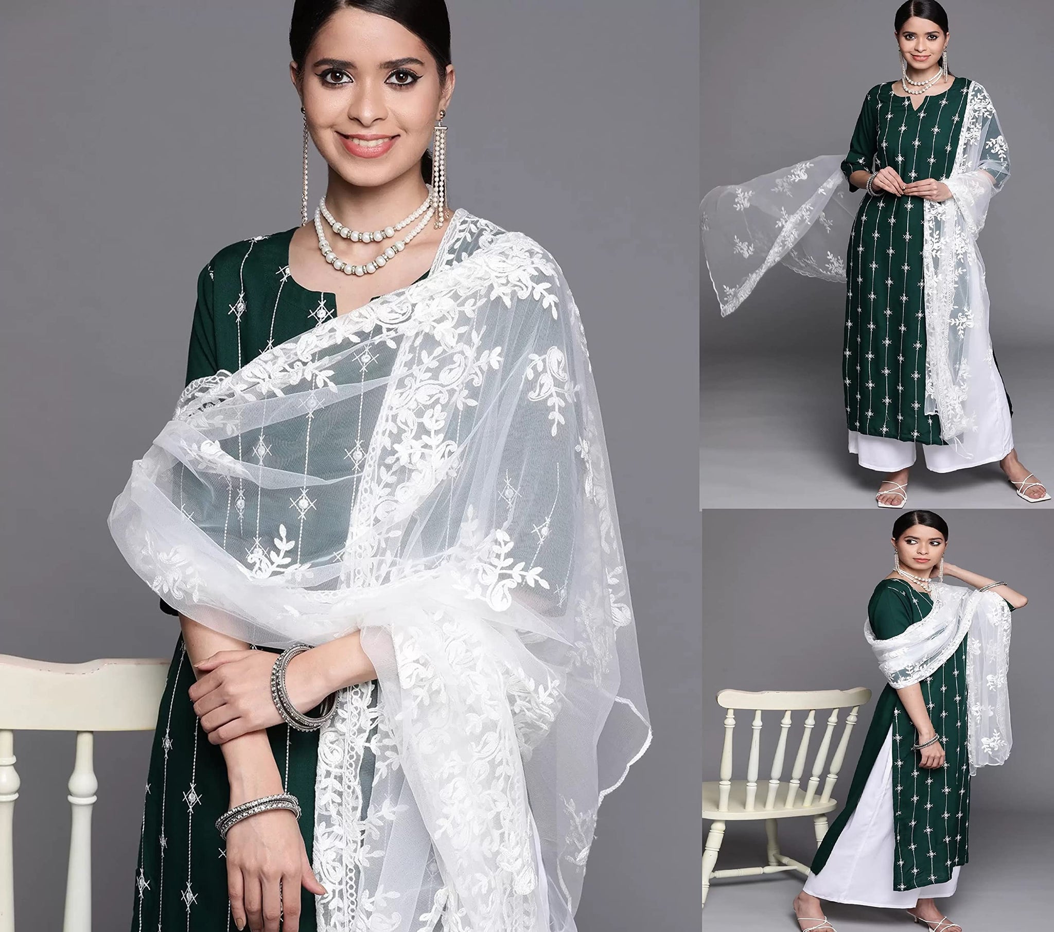 Anni Designer Women'S Cotton Blend Printed Straight Kurta With Pant & Dupatta (Namah108 Multi_Xl_Multicolor_X-Large),Multicolour,XL,Cotton Blend,Regular,Kurta, Scarf