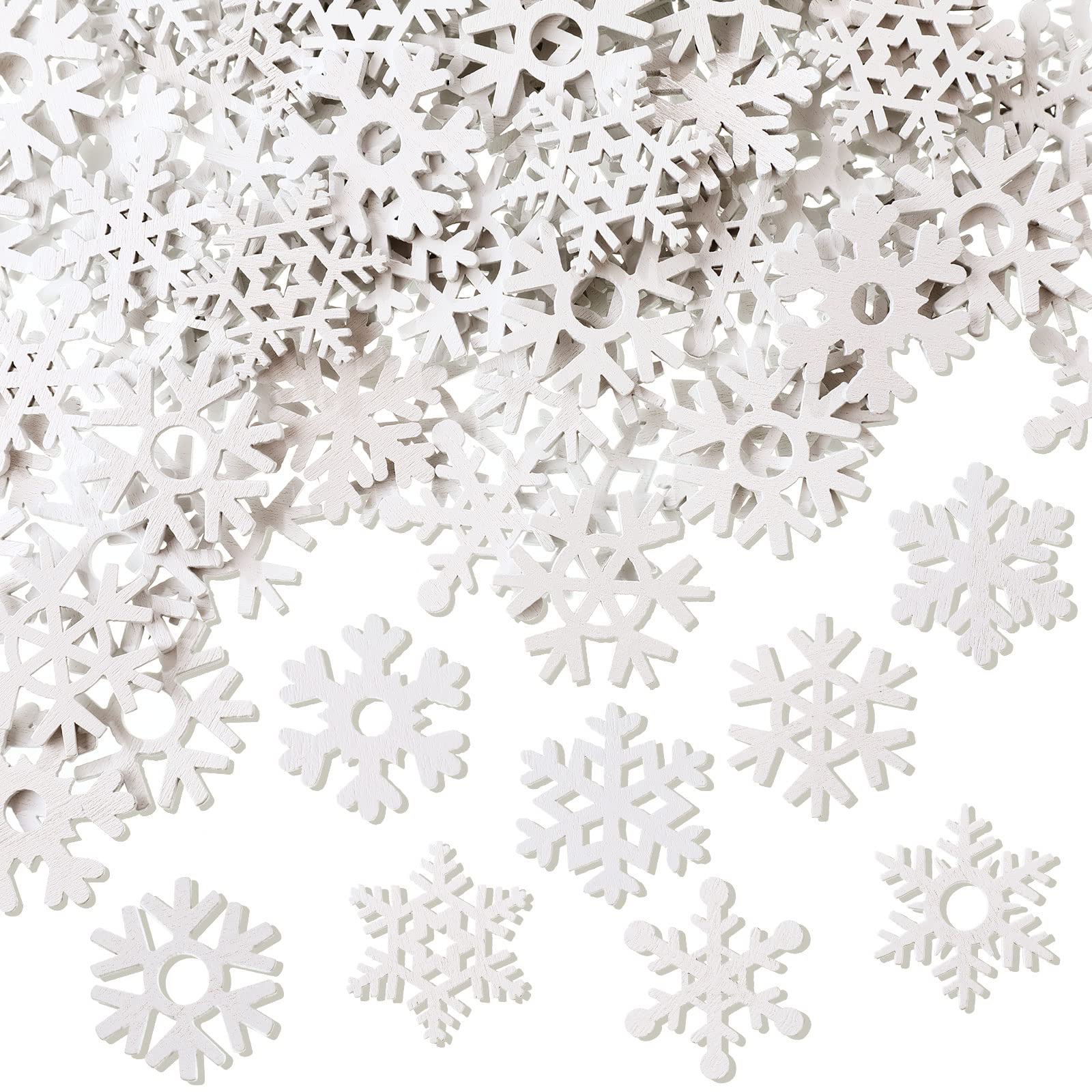 300 Pieces Christmas Snowflake Wood Slices Snowflakes Tags White Snowflake Ornaments Wooden Cutouts for DIY Crafts Christmas Tre
