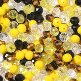 Songxi 200pcs 8mm Yellow Glass Beads for Jewelry Making,5 Style 3 Size Crystal Beads for Bracelets Jewelry Making, Spacer Beads 