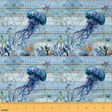 Feelyou Cute Jellyfish Fabric by The Yard 3 Yards Ocean Creature Themed Decorative Waterproof Outdoor Fabric Marine Animals Upho