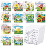 Anseal 12 Packs Pre Drawn Canvas to Paint, 4 X 4 Spring Pre-Printed Paint Party, Pre Stretched Canvas Outline Painting Boards fo