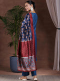 Libas Womens Embellished Cotton Blend Straight Kurta With Trousers And Dupatta Teal M