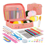 Krenz 59 Piece Crochet Kit For Beginners With 5 Yarn & Crochet Hooks, Stitch Markers & Storage Bag All In One Crochet Set For Ki