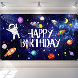 Boao Space Happy Birthday Photography Background Astronaut Rocket Backdrop Banner for Children's Birthday Galaxy Planet Party Ph