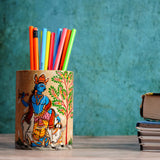 Tailos Handicraft Krishna Pattachitra Pen Stand, Pencil Holder Use For home decor, office, study table