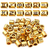 BronaGrand 60pcs Antique Gold Zodiac Spacer Beads Alloy 12 Constellations Tube Charm Beads with 4 mm Large Hole Horoscope Beads 