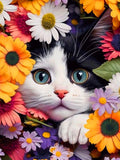 Axquilon Flower Cat Diamond Painting Kits, Full Drill Round DIY Diamond Art Kits, Paint by Diamonds Rhinestone Gem Art Craft for