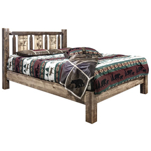 Montana Woodworks Woodworks Homestead Collection Queen Platform Bed, Stain And Clear Lacquer Finish With Laser Engraved Bear Des