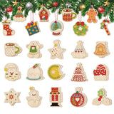 60 PCS Wooden Christmas Ornaments, 30 Styles DIY Unfinished Wood Crafts Kit with Strings, Colored Bells and Pens, Blank Wood Sli
