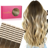 WENNALIFE Tape in Hair Extensions Human Hair, 40pcs 100g 22 inch Ombre Walnut Brown to Ash Brown and Bleach Blonde Hair Extensio