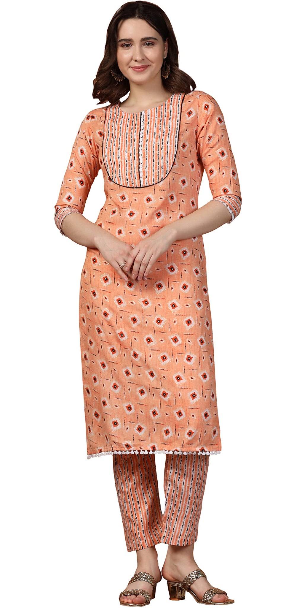 Toplot Women'S Cotton Blend Printed Kurti With Pant (Kurti-Pant-5060-Orange-Xxl),Orange,2,B0BR1DB9X6