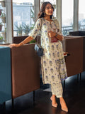 Libas Womens Printed Cotton Straight Kurta With Salwar And Dupatta Off White Xl 400228O