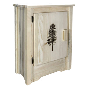Montana Woodworks Homestead Collection Accent Cabinet With Laser Engraved Pine Design, Left Hinged, Clear Lacquer Finish