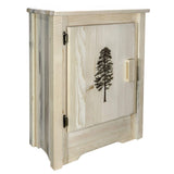Montana Woodworks Homestead Collection Accent Cabinet With Laser Engraved Pine Design, Left Hinged, Clear Lacquer Finish