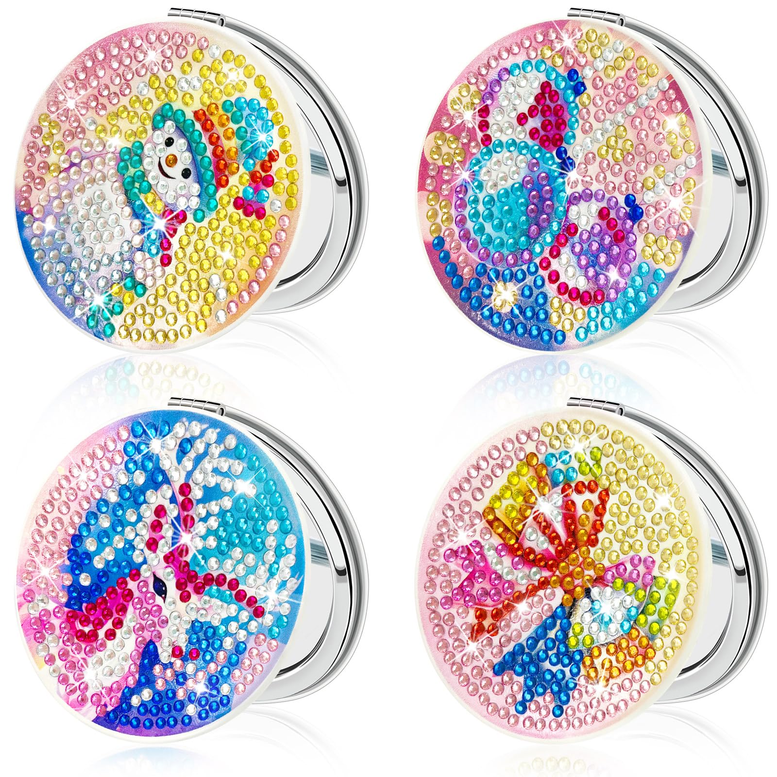 FILASLFT Diamond Painting Mirror,4 pcs Diamond Art Mirror,DIY Diamond Painting Compact Mirror,Portable Magnifying Folding Purse 