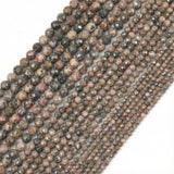 THRELE 4mm Natural Matrix Rhodonite Beads, 90pcs Faceted Round Loose Small Beads for Jewelry Making, 14-Inch Strand with Size Ca