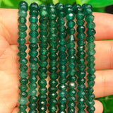 2 String 220PCS 3x5mm Natural Dark Green Chalcedony Stone Beads for Jewelry Making, Songxi Facted Loose Gemstone Beads for DIY B