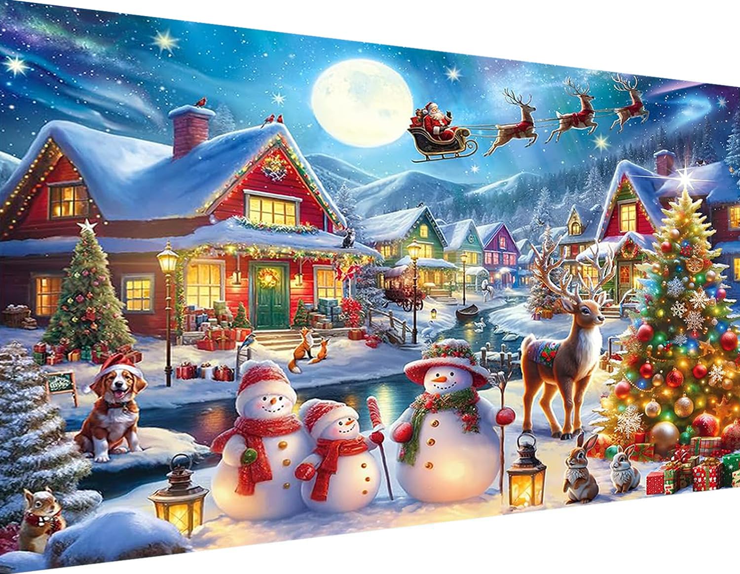 Gearock Christmas Large Diamond Painting Kits for Adults, Santas Secret Village Diamond Art Kits for Room Bedroom Living Room D