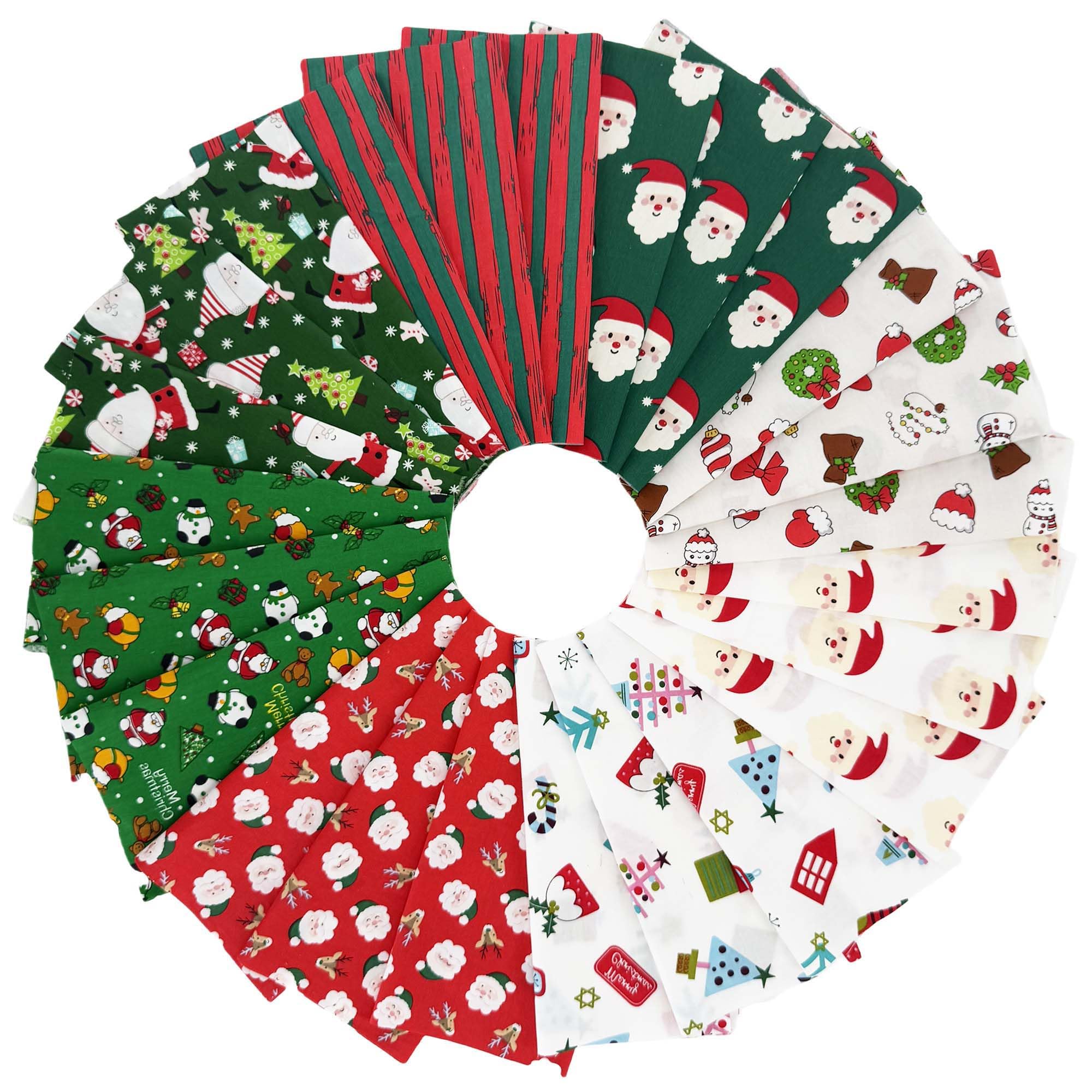 PUDAPU Christmas Fabric Squares 10x10 Inch,100% Cotton Precut Quilting Squares for Christmas Quilts,3 Festive Colors with Santa 