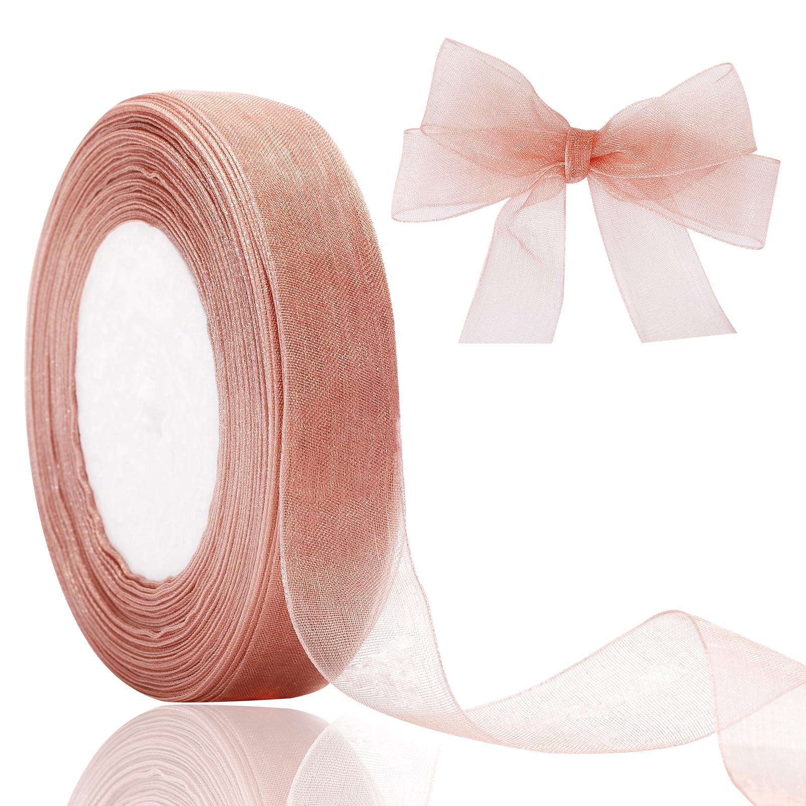 joycraft 3/4 in Rose Gold Gift Wrapping Ribbon - 50 Yds Sheer Chiffon Organza Handmade Ribbon for Wedding, Birthday, Baby Shower