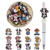 SALUOKE 12pcs Cow Silicone Focal Beads for Pens Making Beads for Keychain Shape for Bracelet Necklace Crafts (Cow)