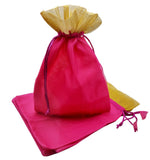 brown leaf Organza Metallic Pink 9.5x7.5 Inch Potli Bags Pouch Best for Wedding Anniversary Party Supply Return Gifting Bags (Pa