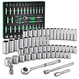 SK 3/8 Drive Socket Set with 160P Ratchet, 56Piece, SAE & Metric, SuperKrome Finish, Premium CRV Construction, with EVA Foam