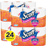 Scott ComfortPlus Toilet Paper, 4 Packs of 6 Mega Rolls (24 Rolls Total) Bath Tissue, White
