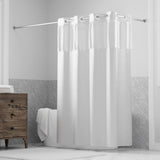 Hookless Its A Snap! Waffle Shower Curtain, 3-in-1 Curtain Includes Fabric Shower Curtain with Sheer Top Window, Flex-On Rings &
