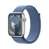 Apple Watch Series 9 [GPS 45mm] Smartwatch with Silver Aluminum Case with Winter Blue Sport Loop. Fitness Tracker, Blood Oxygen 