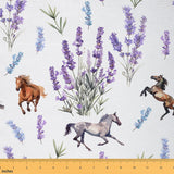 Feelyou Horse Upholstery Fabric, Farmhouse Lavender Floral Fabric by The Yard, Nature Galloping Horse Flowers Decorative Fabric 