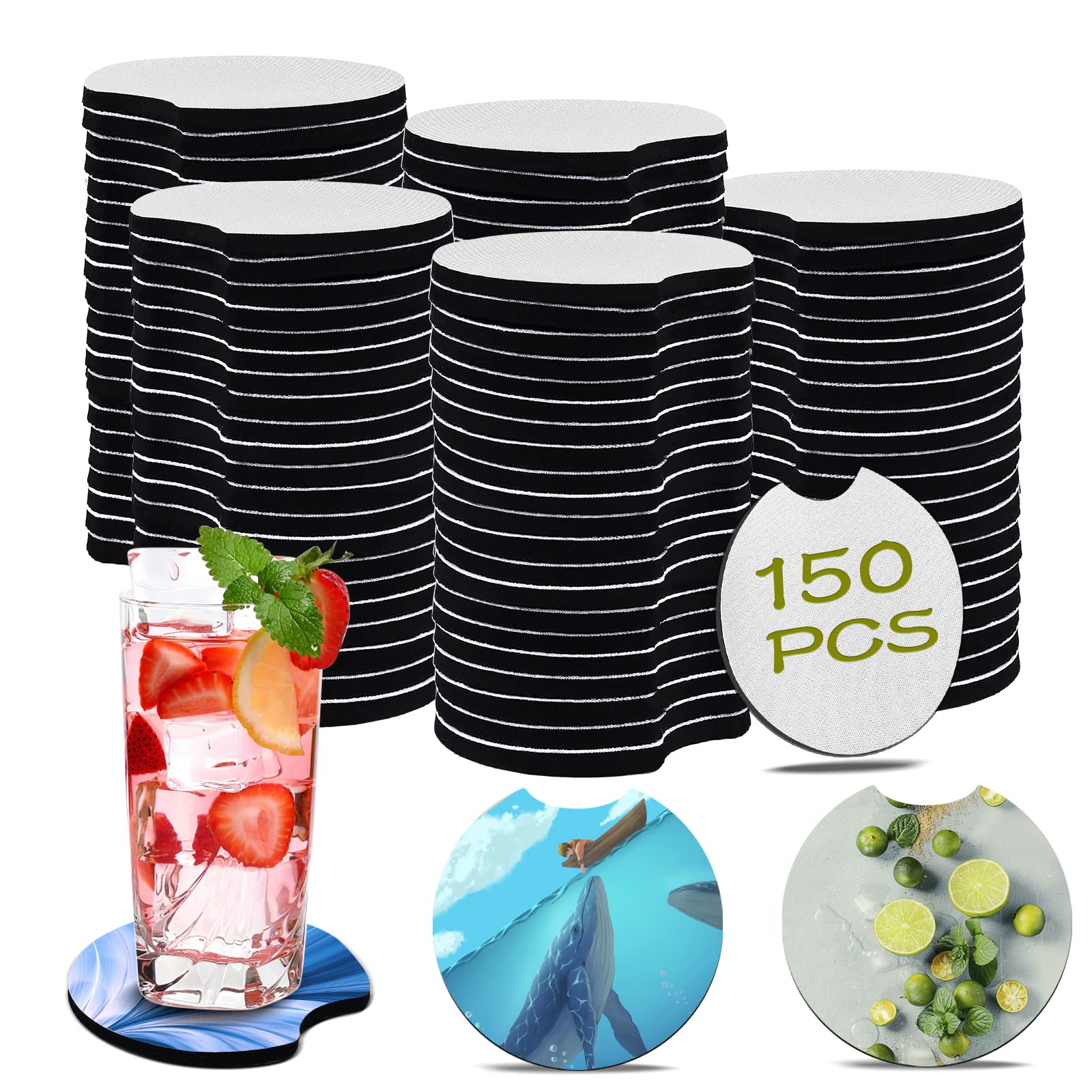 150 PCS Sublimation Blank Car Coasters, 2.75 in Circular Opening Blank Sublimation Coasters for Thermal Sublimation DIY Crafts, 