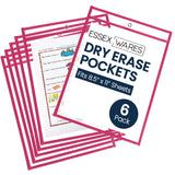 Essex Wares - 6 Pack, Magenta, Durable Water-Resistant Dry Erase Pocket Document Protectors, 10 Wide x 13.5 Tall - Dry Erase Cle
