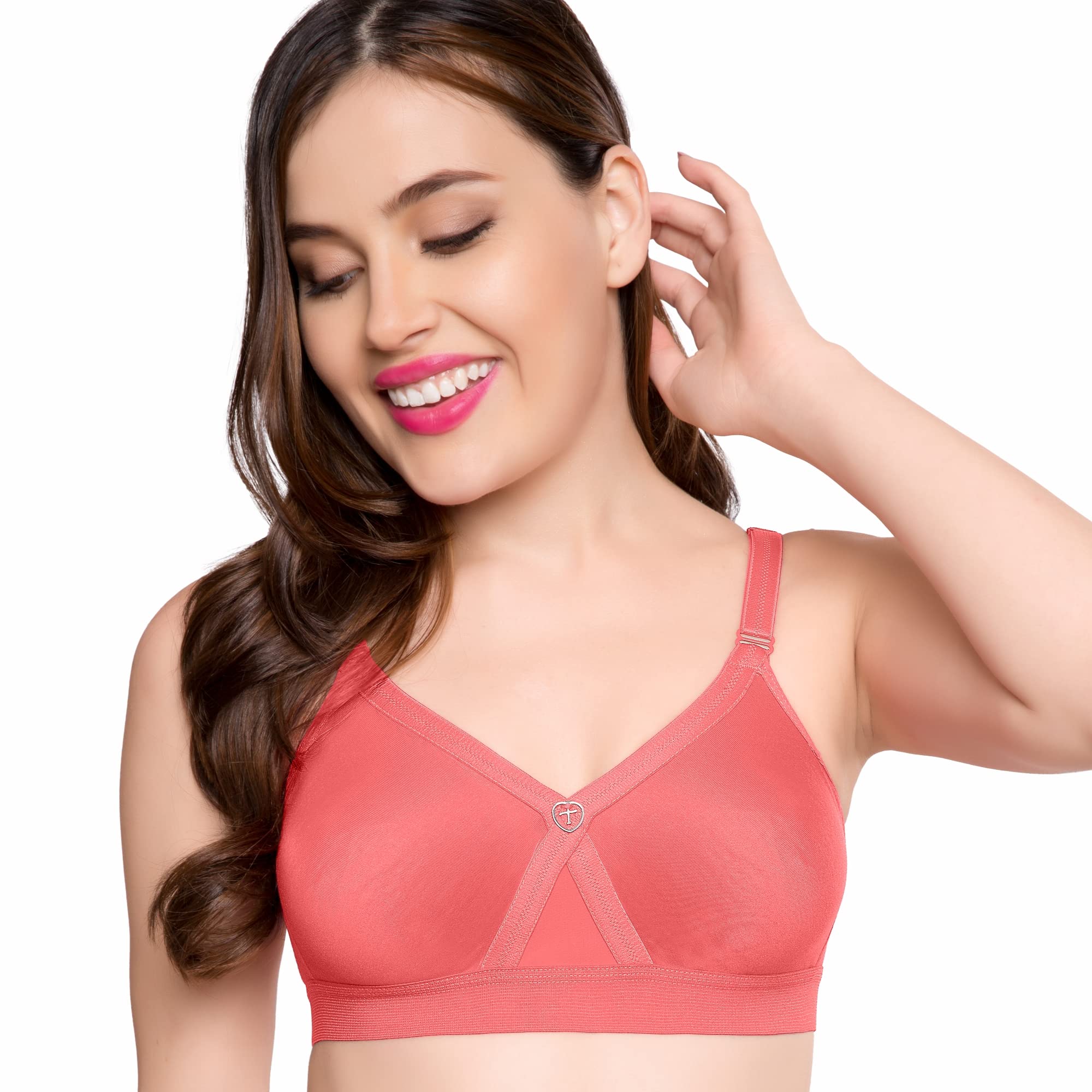 Trylo Women'S Non-Wired Bra (Alpa_Coral_44D),Coral,44,B07YNXVX4L
