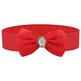 Herons Fabric Elastic Waist Belt For Women Dresses Bow Design Stretchy Wide Belt For Ladies Saree Free Size (Ld168NPearl_Red)