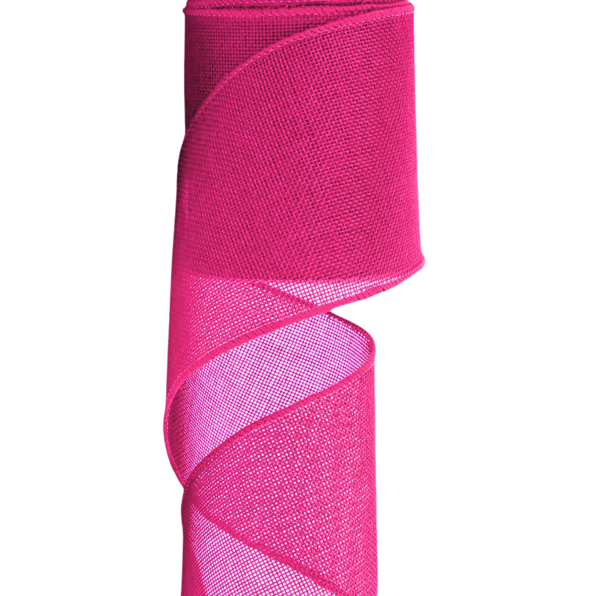 Burlap Wired Ribbon, 10 Yards, Natural Color, for Christmas Decor, Wreaths, Wedding, Gift Wrapping (Hot Pink, 4 Inch x10 Yards)