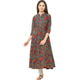 Gosriki Women'S Blue Color Printed Anarkali Cotton Blend Kurti(Radi4084-Blue-S),Blue,,B082Z5X2W1