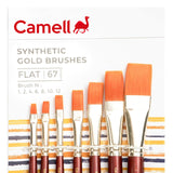 Camell Camliin Gold Synthetic Flat Paint Brushes, Set of 7, Synthetic Taklon Bristle, Size 1,2,4,6,8,10,12, Series 67, 767