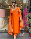 Anni Designer Women'S Rayon Blend Straight Embroidered Kurta With Pant & Dupatta (Manushi Orange-Vks01_3Xl_Orange_Xxx-Large),Orange,3XL,,,