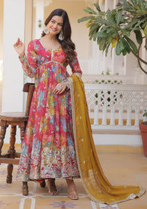 Fashion Basket Women'S Pink Georgette Anarkali Kurta Set (Xx-Large, Pink)