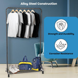 Heavy Duty Rolling Garment Rack with Adjustable 5-Tier Shoe Storage, Black