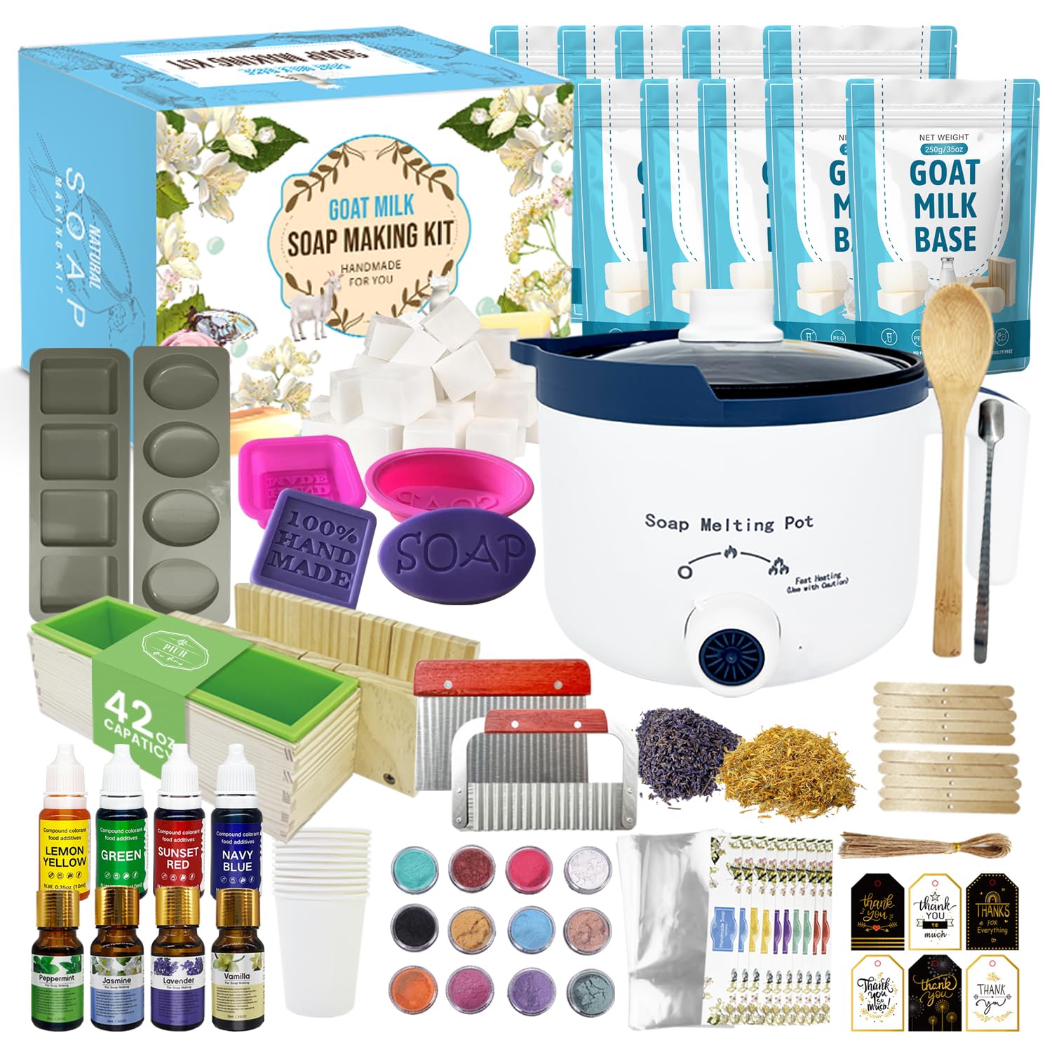 PIUH Goat Milk Soap Making Kit with Soap Melter for Adults, DIY Soap Making Supplies Kit with Natural Goats Milk Soap Base, Soap