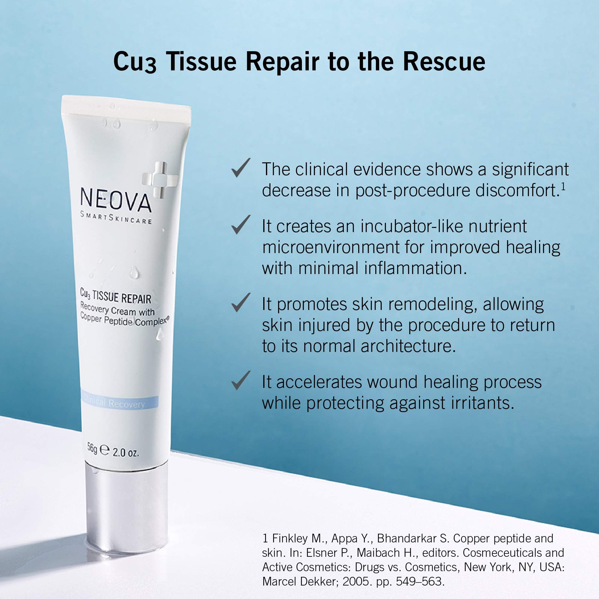 NEOVA SmartSkincare Cu3 Tissue Repair & Post Laser Cream 56g, 2 Oz. | Clinical Repair Copper Peptide Cream | Improves & Accelera