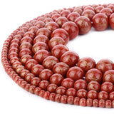 RUBYCA 300pcs Mixed Sizes Loose Glass Beads for Jewelry Making, Opaque Red, Gold Paint Splatter