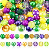 Realspring 100 Pcs Mardi Gras 20 mm Bubblegum Bead Set Mixed Gold Purple Green Bead for Jewelry Making Bulk Acrylic Plastic Mard