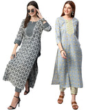 Gosriki Women'S Cotton Blend Printed Straight Kurta With Pant Pack Of 2 (Combo-Sachi-Mikaa-Gs_L_Multi_Large) Multicolour,Multicolour,,B0CM9HZJ49