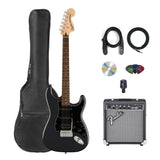 Fender Squier Affinity Stratocaster HSS Pack - Charcoal Frost Metallic Bundle with Frontman 15G Amplifier, Gig Bag, Tuner, Strap