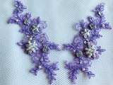 wtbv.n 23x9cm sew on Beaded Rhinestones Light Purple lace Applique Veil Manual DIY Accessories 2pcs/Bag