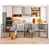 Vantas Folding No-Assembly Metal Pet Gate 80 Wide, 32 Extra Tall Dog Gate with Door Walk Through, Freestanding Accordion Puppy