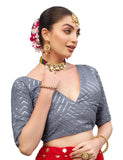 Pujia Mills Womens Fancy Readymade Half Sleeve Sequins Saree Blouse(Sequins Butti Grey_38)